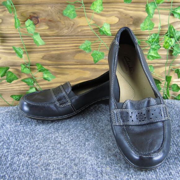 Clarks Women's Bendables Flat‎ Black Leather Sz 6.5 Medium Used 2025 - Picture 1 of 6